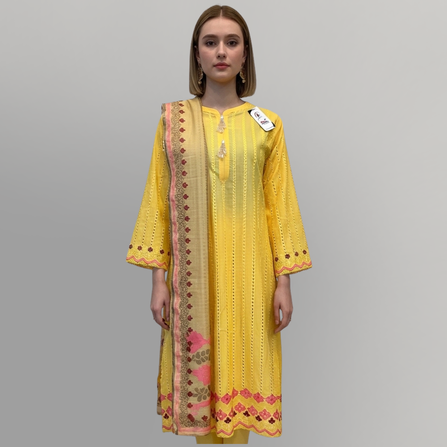 💚 Lemon Zest Embroidered 3-Piece Lawn Suit