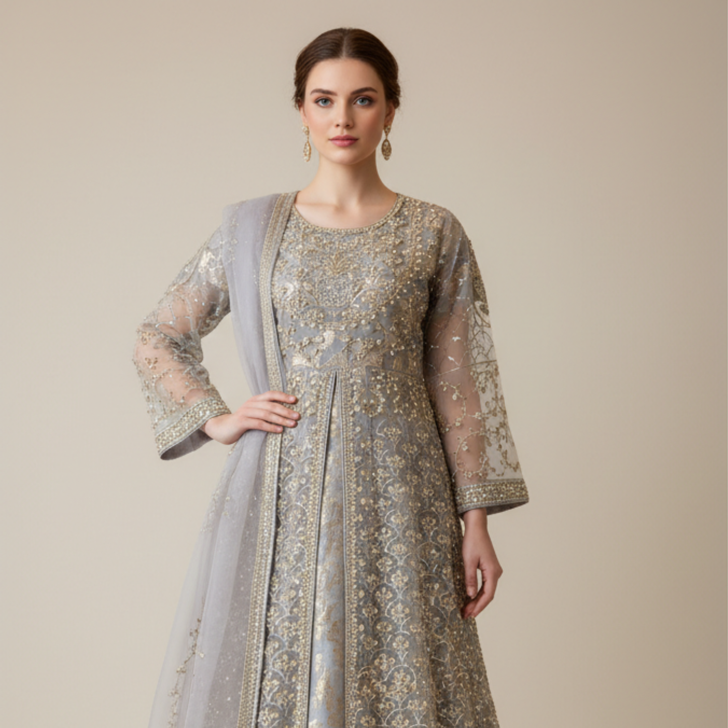 π Shadow Lace Hand-Embellished Luxury Maxi