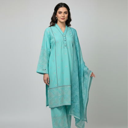 Aqua Serenity Embroidered 3-Piece Lawn Suit