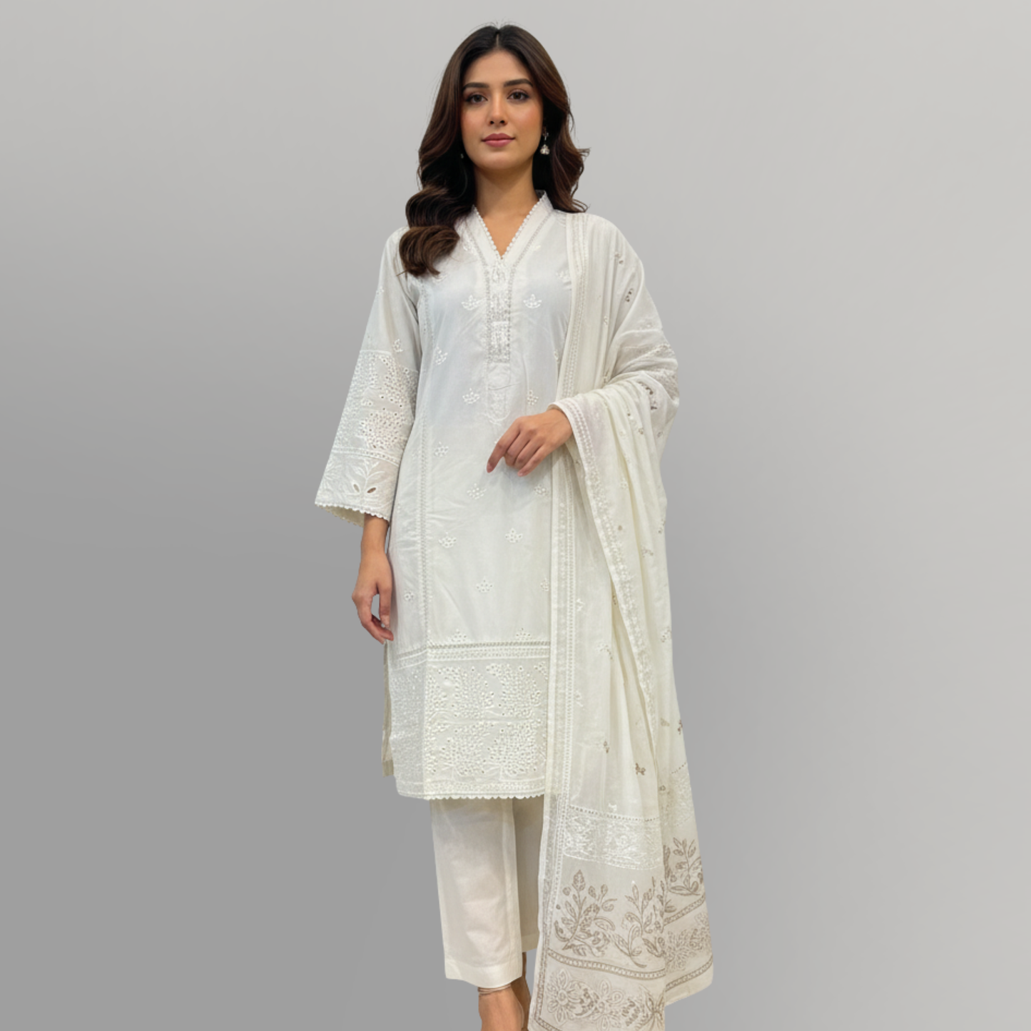 💚 Serene Pearl Embroidered 3-Piece Lawn Suit