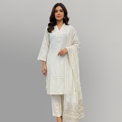 💚 Serene Pearl Embroidered 3-Piece Lawn Suit