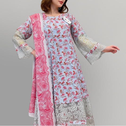 Rosé Bloom Printed 3-Piece Lawn Suit