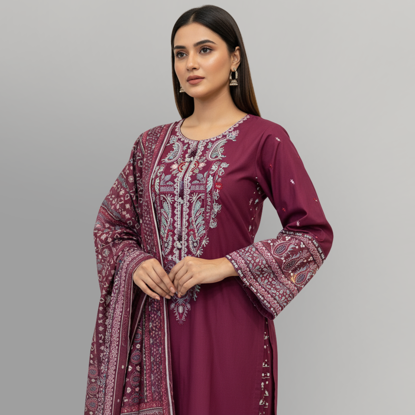 💚 Garnet Grace Embroidered 3-Piece Cotton Suit