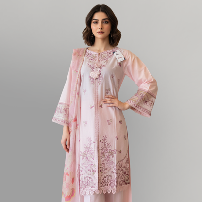 💚 Blush Peony Embroidered 3-Piece Lawn Suit