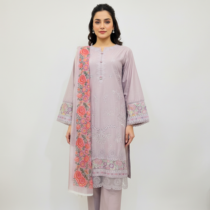 💚 Lilac Bliss Embroidered 3-Piece Lawn Suit