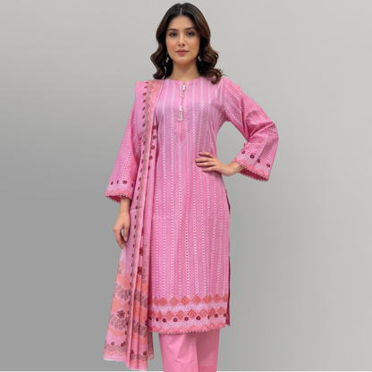 Rose Charm Embroidered 3-Piece Lawn Suit