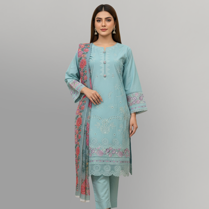 💚 Sea Green Serenity Embroidered 3-Piece Lawn Suit