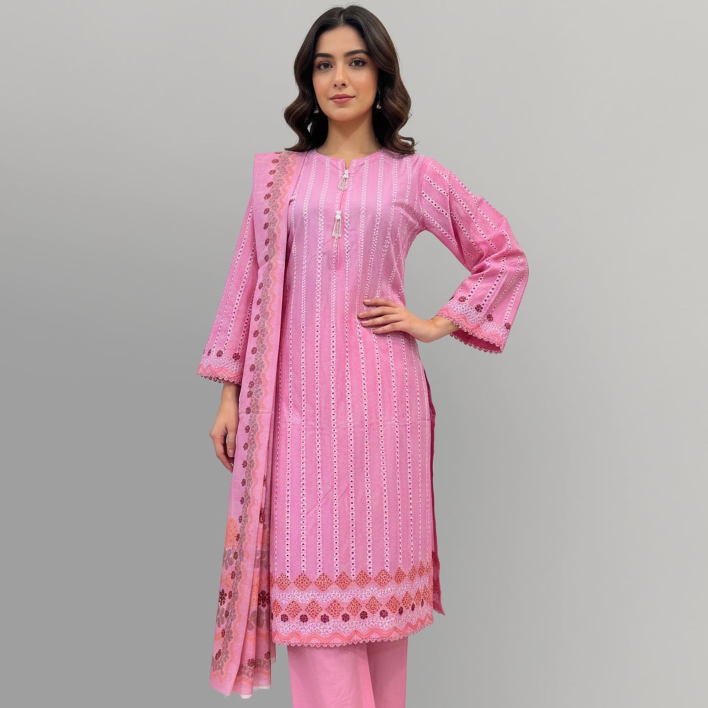 Rose Charm Embroidered 3-Piece Lawn Suit