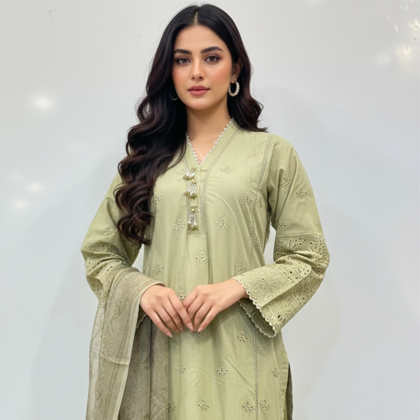 Sage Elegance Embroidered 3-Piece Lawn Suit
