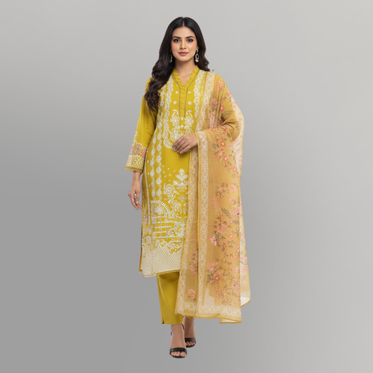 💚 Saffron Grace Embroidered 3-Piece Lawn Suit