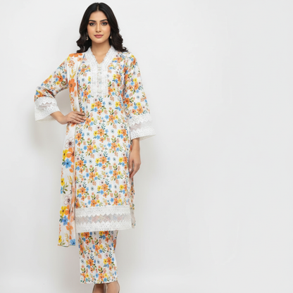 💚 Ivory Meadow Embroidered 3-Piece Lawn Suit