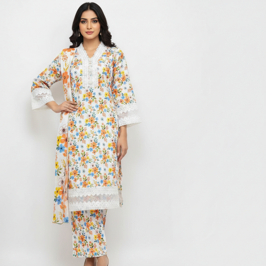 💚 Ivory Meadow Embroidered 3-Piece Lawn Suit
