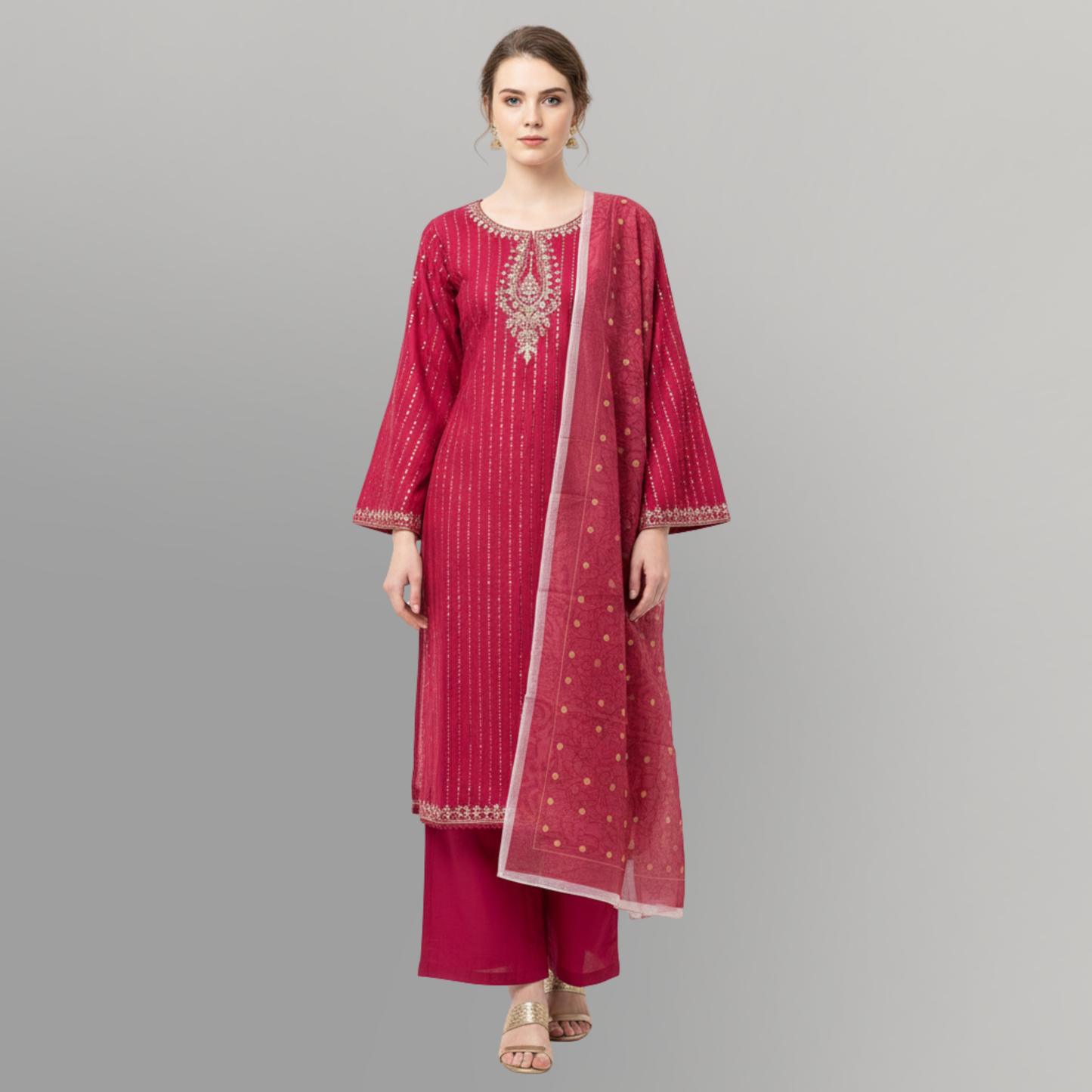 💚 Magenta Muse Embroidered 3-Piece Lawn Suit