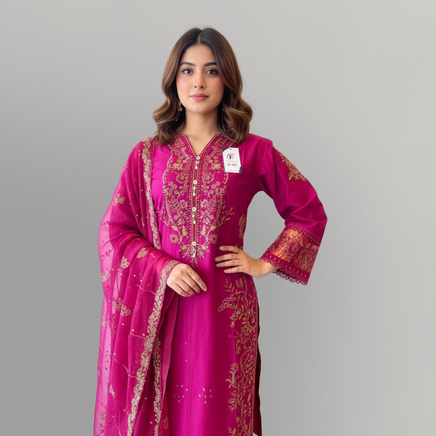 💚 Fuchsia Radiance Embroidered 3-Piece Lawn Suit