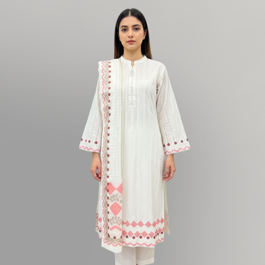 Ivory Grace Embroidered 3-Piece Lawn Suit