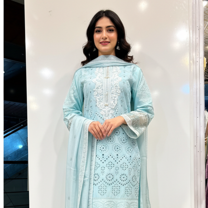 💚 Azure Frost Embroidered 3-Piece Lawn Suit