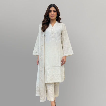 💚 Serene Pearl Embroidered 3-Piece Lawn Suit