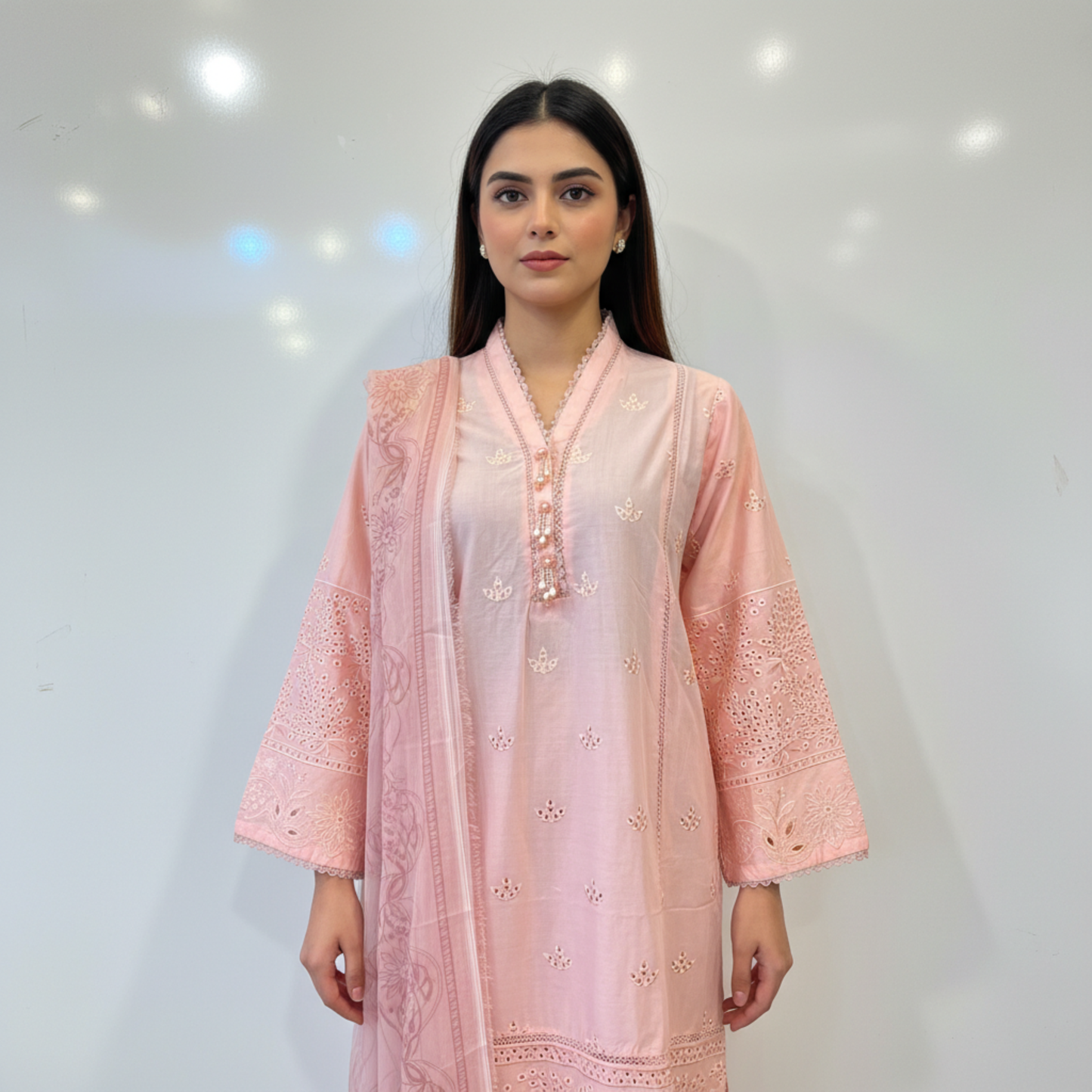 💚 Blush Serenity Embroidered 3-Piece Lawn Suit