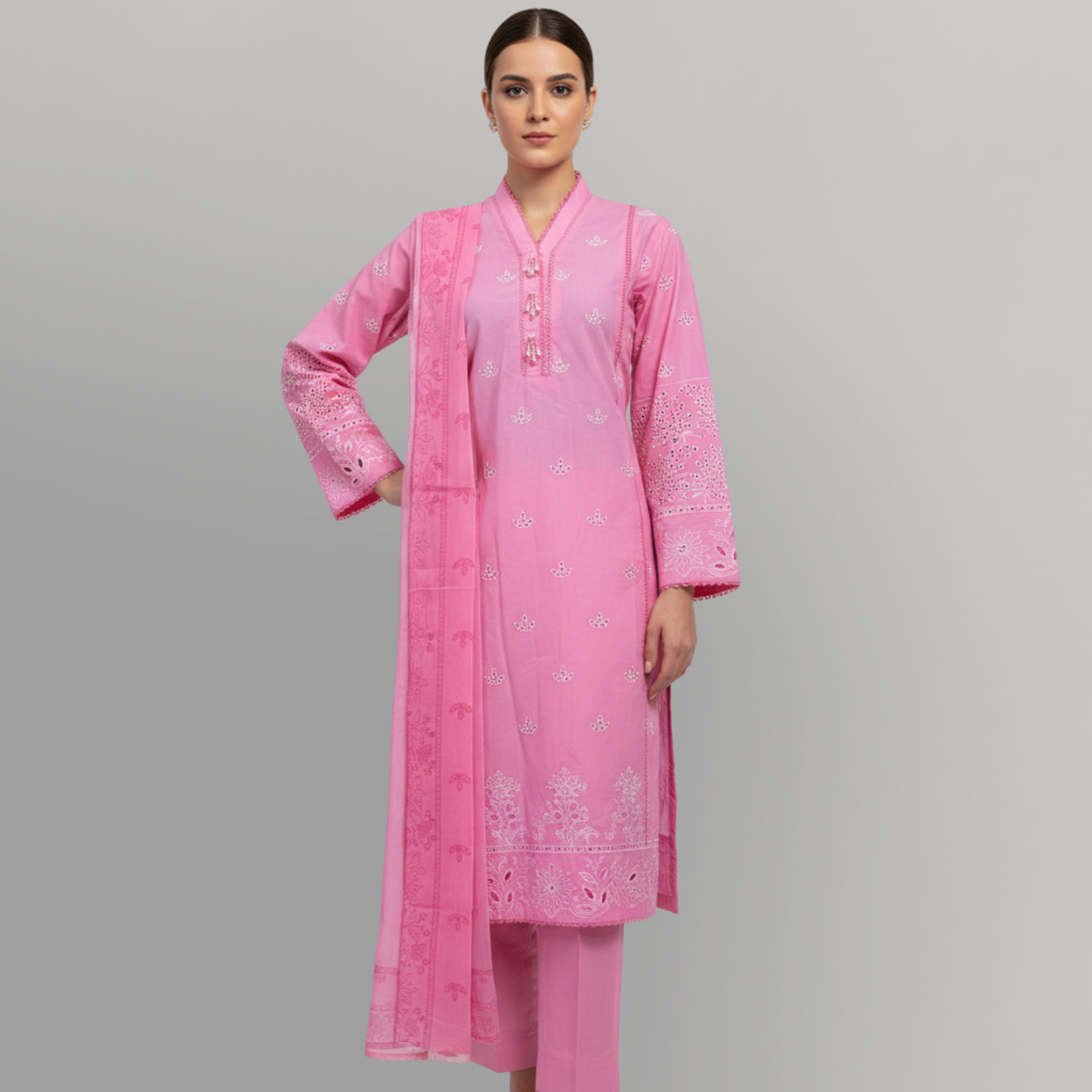 Blush Noor Embroidered 3-Piece Lawn Suit