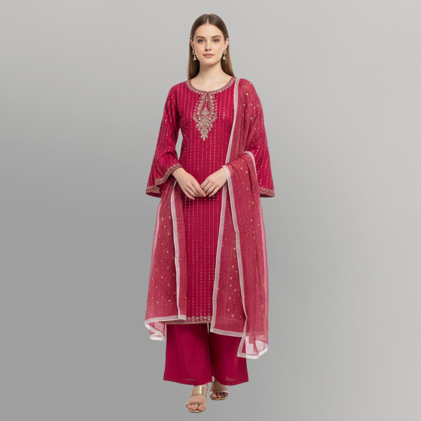 💚 Magenta Muse Embroidered 3-Piece Lawn Suit