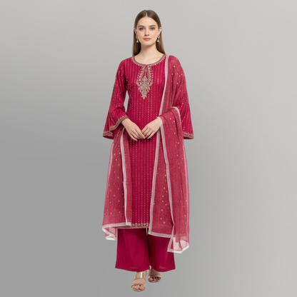 💚 Magenta Muse Embroidered 3-Piece Lawn Suit
