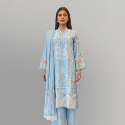 💚 Azure Mist Embroidered 3-Piece Lawn Suit