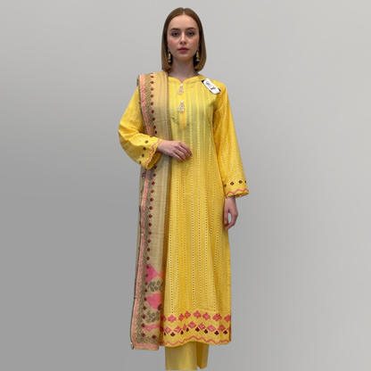 💚 Lemon Zest Embroidered 3-Piece Lawn Suit
