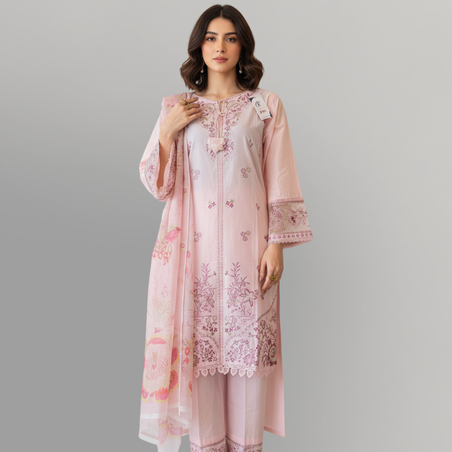 💚 Blush Peony Embroidered 3-Piece Lawn Suit