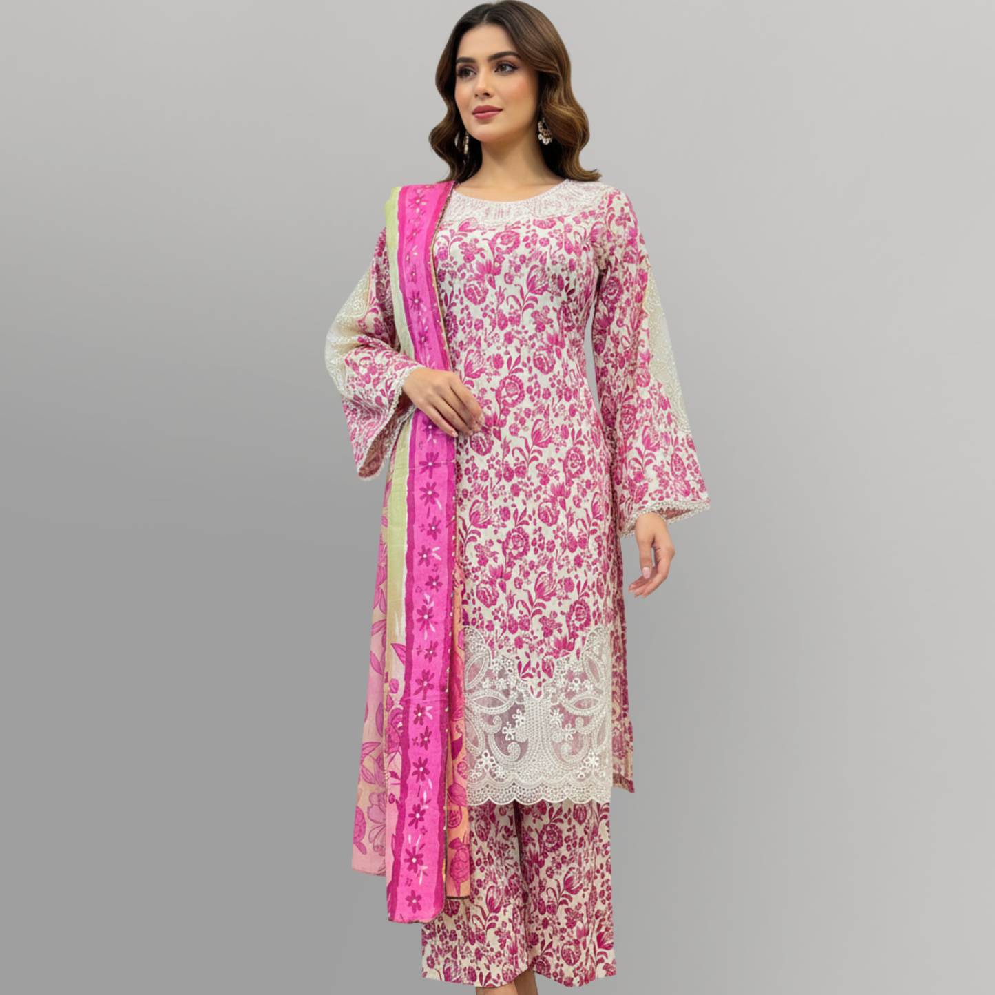 💚 Rose Radiance Embroidered 3-Piece Lawn Suit