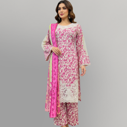 💚 Rose Radiance Embroidered 3-Piece Lawn Suit