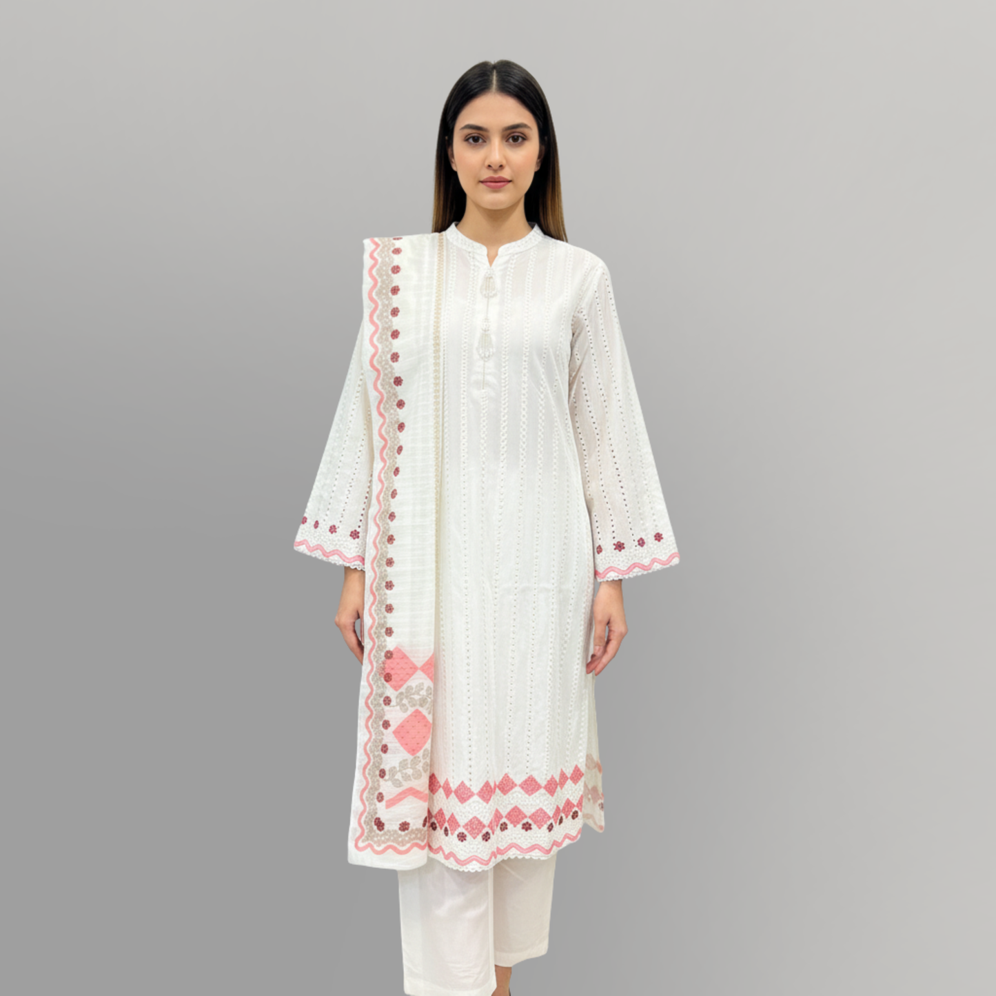 Ivory Grace Embroidered 3-Piece Lawn Suit
