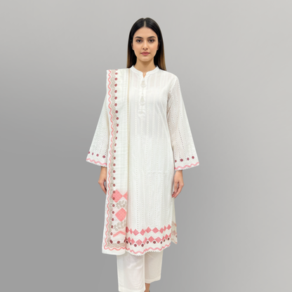 Ivory Grace Embroidered 3-Piece Lawn Suit