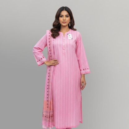 Rose Charm Embroidered 3-Piece Lawn Suit