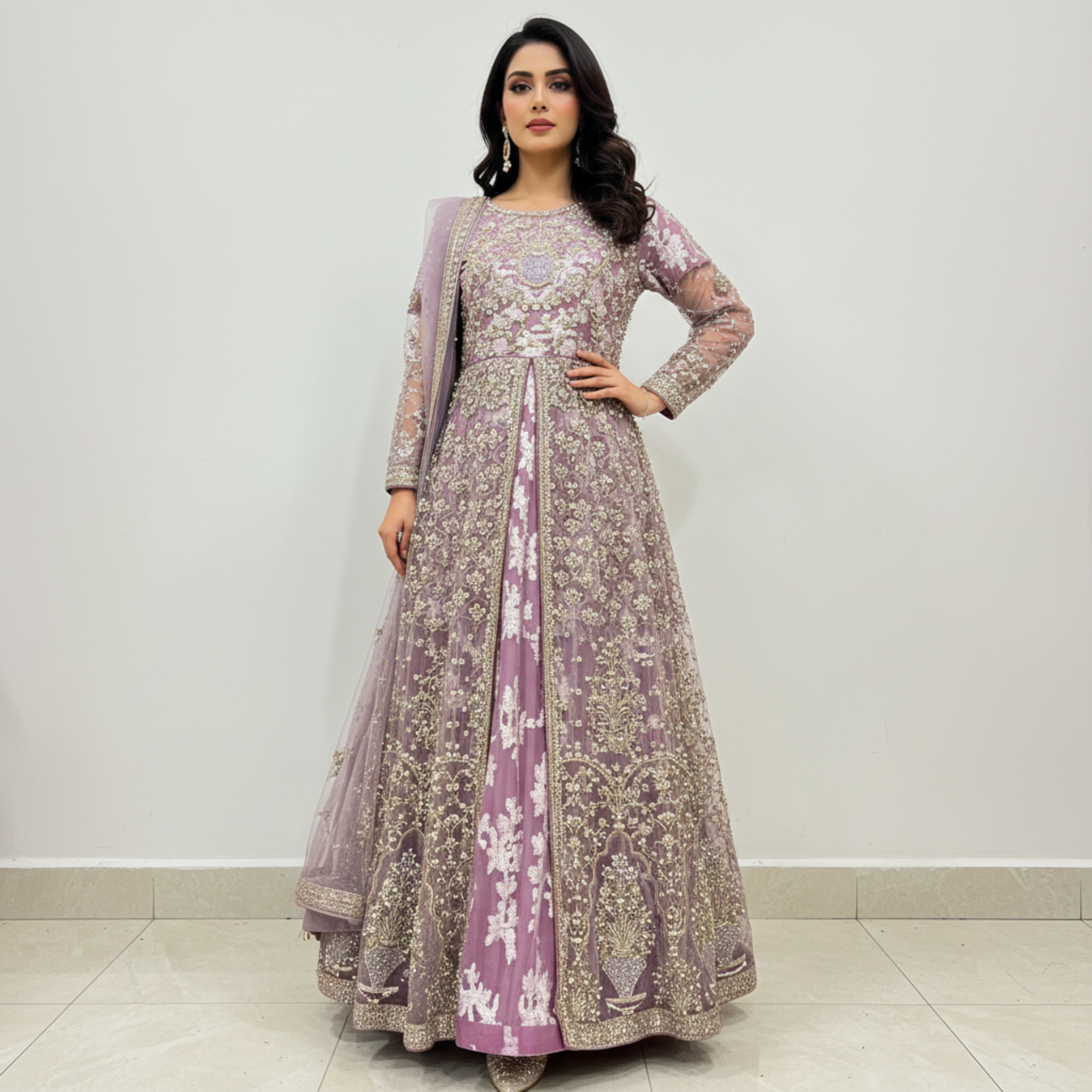 💚 Gilded Sand Hand-Embellished Angrakha Gown
