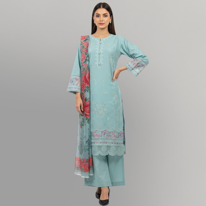 💚 Sea Green Serenity Embroidered 3-Piece Lawn Suit