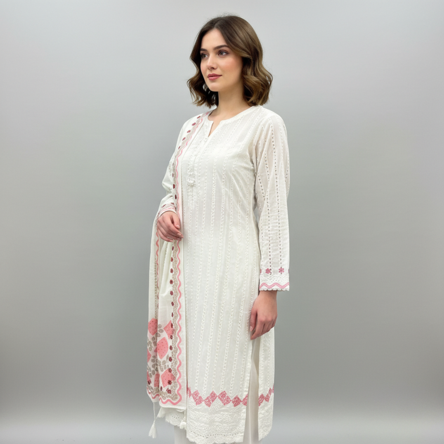 Ivory Grace Embroidered 3-Piece Lawn Suit