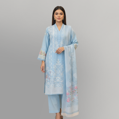 💚 Azure Mist Embroidered 3-Piece Lawn Suit