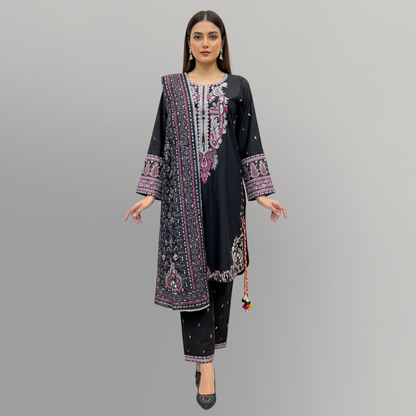 💚 Midnight Paisley Embroidered 3-Piece Cotton Suit