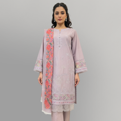 💚 Lilac Bliss Embroidered 3-Piece Lawn Suit
