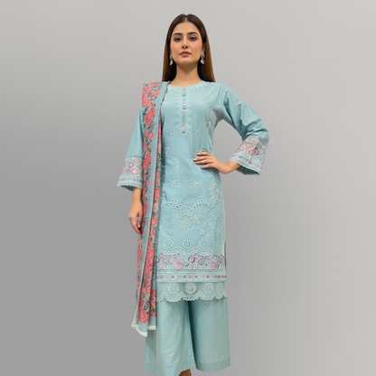 💚 Sea Green Serenity Embroidered 3-Piece Lawn Suit