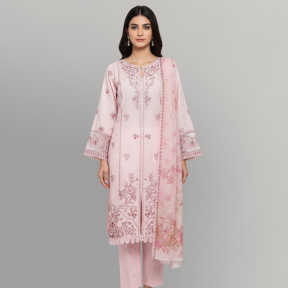 💚 Blush Peony Embroidered 3-Piece Lawn Suit