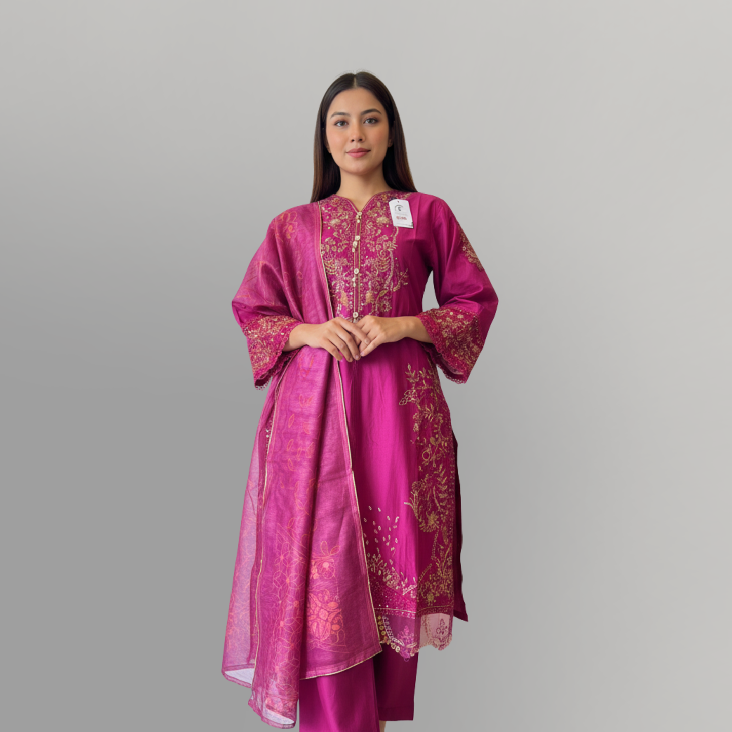 💚 Fuchsia Radiance Embroidered 3-Piece Lawn Suit