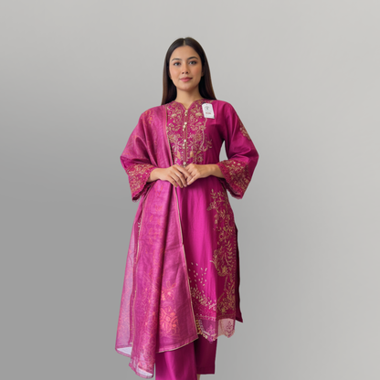 💚 Fuchsia Radiance Embroidered 3-Piece Lawn Suit