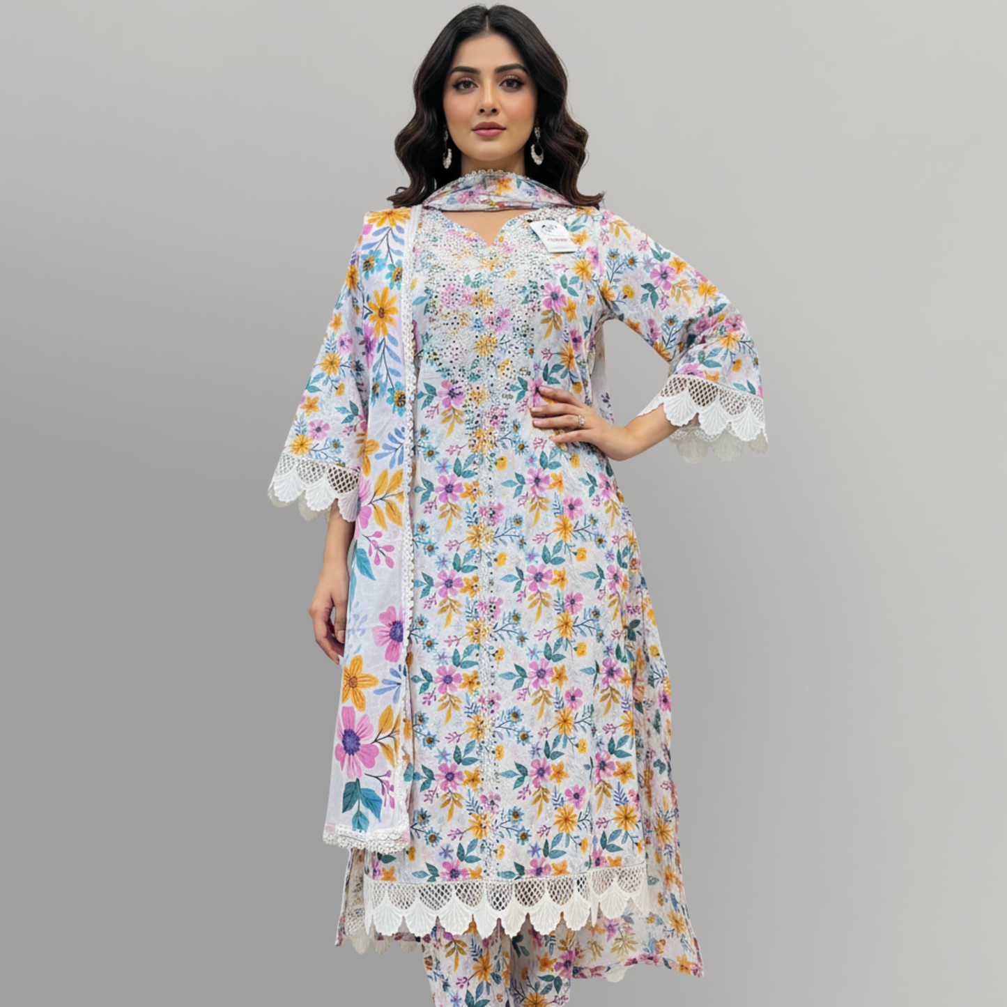 💚 Pearl Garden Embroidered 3-Piece Lawn Suit