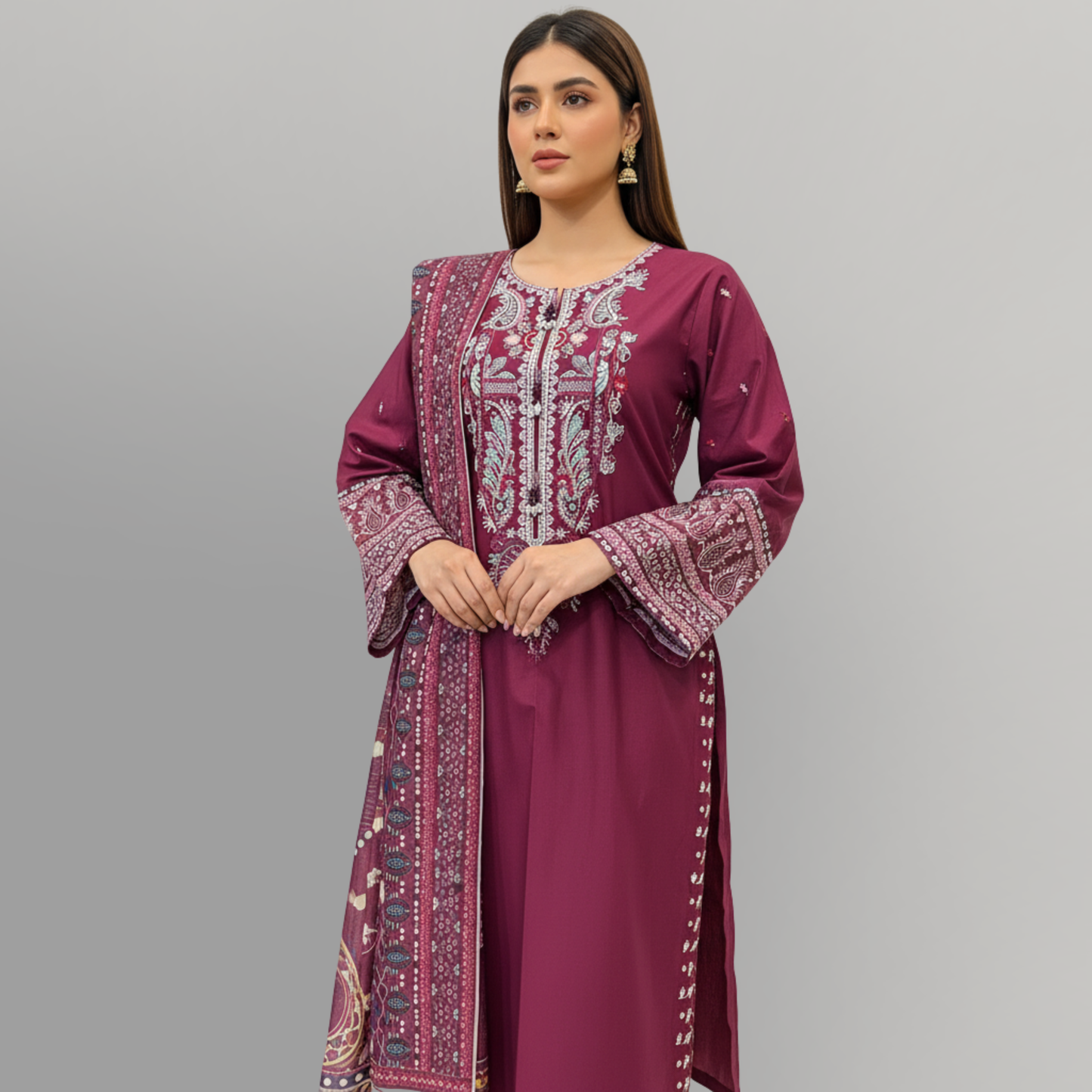 💚 Garnet Grace Embroidered 3-Piece Cotton Suit
