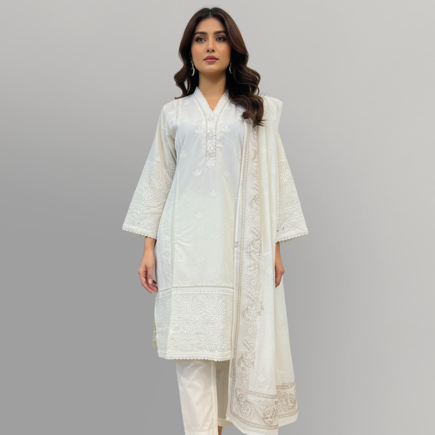💚 Serene Pearl Embroidered 3-Piece Lawn Suit