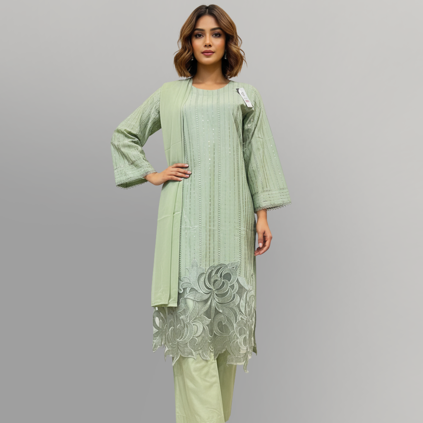 💚 Mint Essence Sequined Embroidered 3-Piece Lawn Suit