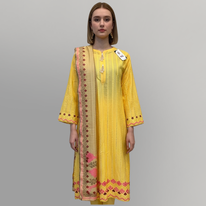💚 Lemon Zest Embroidered 3-Piece Lawn Suit