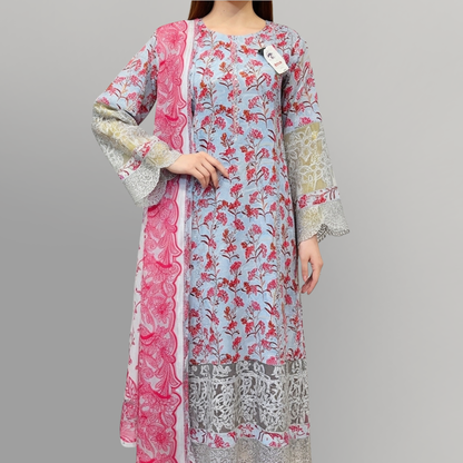 Rosé Bloom Printed 3-Piece Lawn Suit