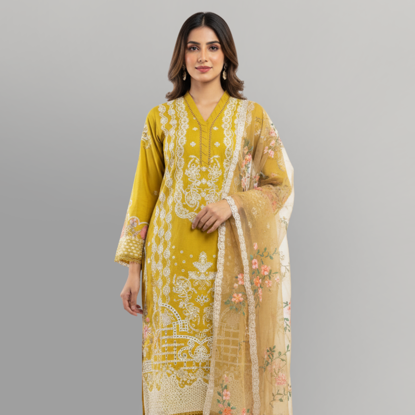 💚 Saffron Grace Embroidered 3-Piece Lawn Suit